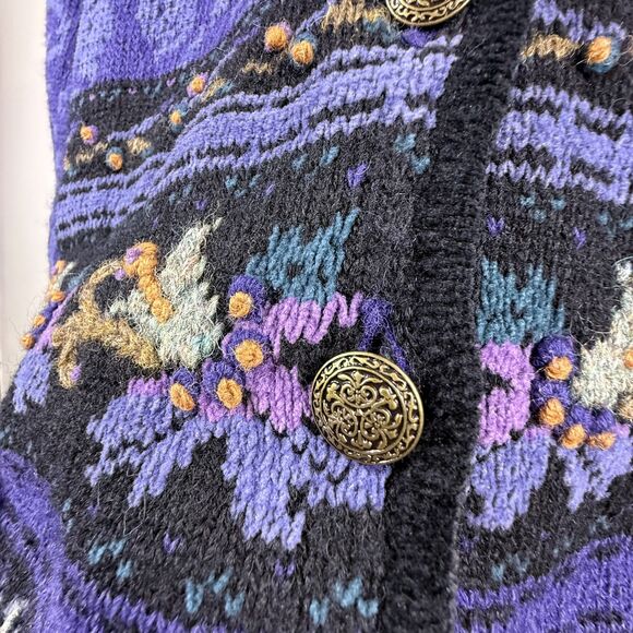 Vintage Icelandic Design Wool-Blend Floral Tapestry Cardigan Jacket, Medium - Picture 4 of 11